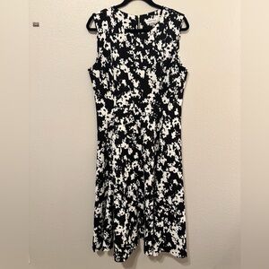 Calvin Klein Black and White Abstract Midi Dress